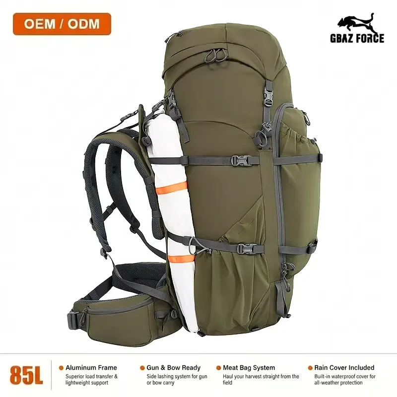 

GAF 85L 500D Nylon Lightweight Aluminum External Frame Hunting Backpack for Over 150lbs Load with Bow Holder