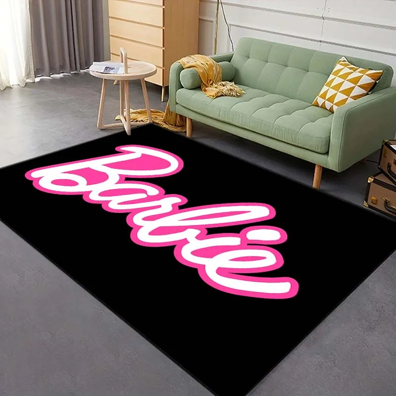 MINISO Barbie logo Pattern Carpet for Living Room Bedroom Bedside Bathroom Floor Mat Girl\'s Room Non-slip Mat Pink Room Decor