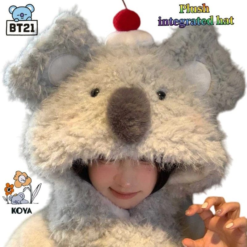 

Koya plush hat and scarf all-in-one, cute and stylish cold-proof ear-protection hat and neck warmer, birthday gift for friends