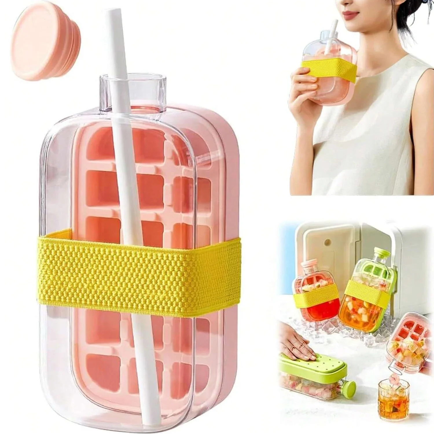 

Ice Cube Tray With Straw Food-grade 2-in-1 Ice-make Pressing Mould Ice Drink Bottle Silicone Ice Cube Tray Outdoor Beverage Cup