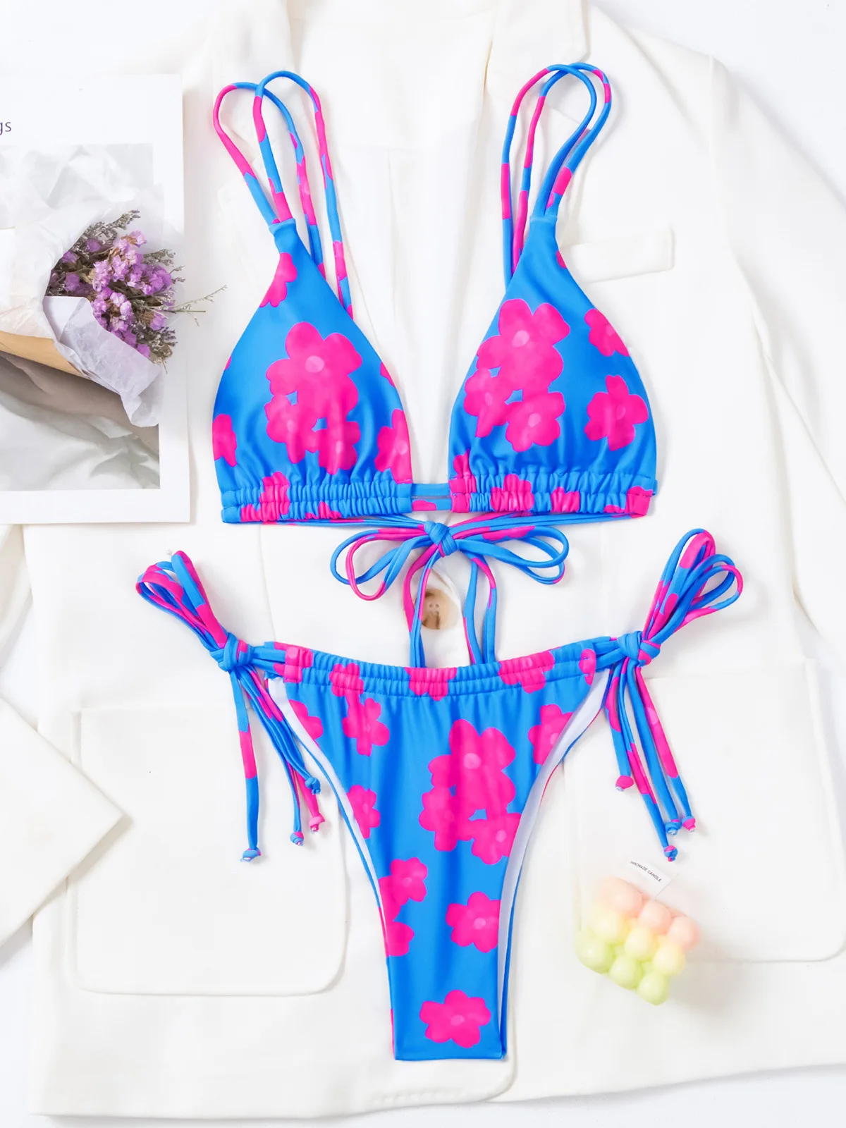 Sexy Bloemenprint Bikini 2024 Vrouwen Badpak Dames Badmode Thong Bikini 'S Set Braziliaanse Halter Strandkleding Veterbadpak