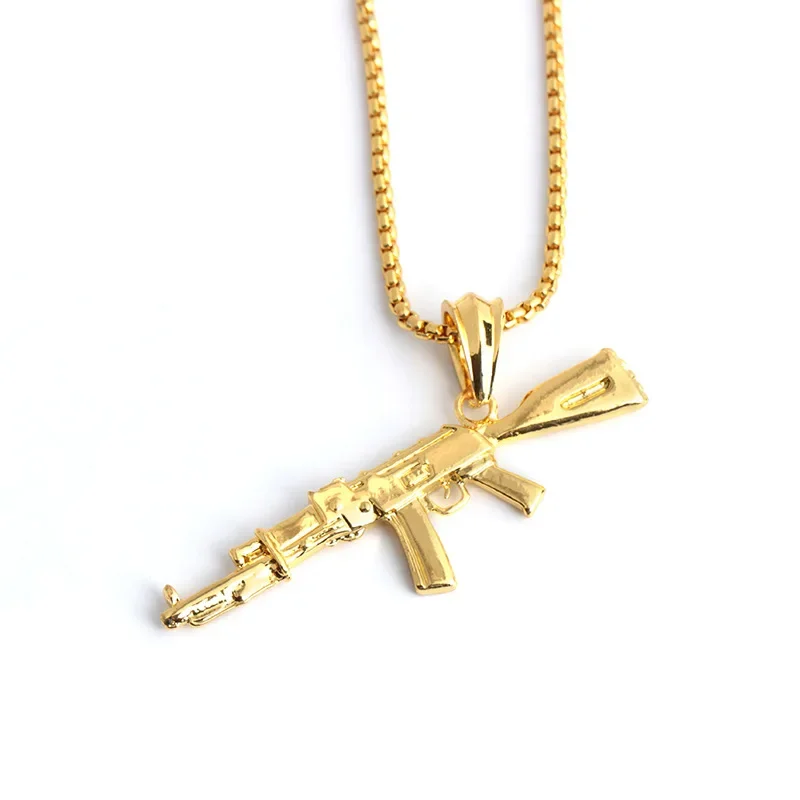 Fashion Cool Ak47 Gun Pendant Necklace European Hip Hop Jewelry Stainless Steel Gold Silver Color Long Chain Dropshipping
