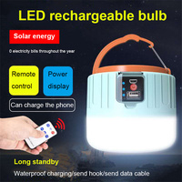 Solar Led Camping Light Outdoor Remote Control Tent Lamp USB Rechargeable Bulb Portable Lanterns Emergency Lights for Hiking BBQ