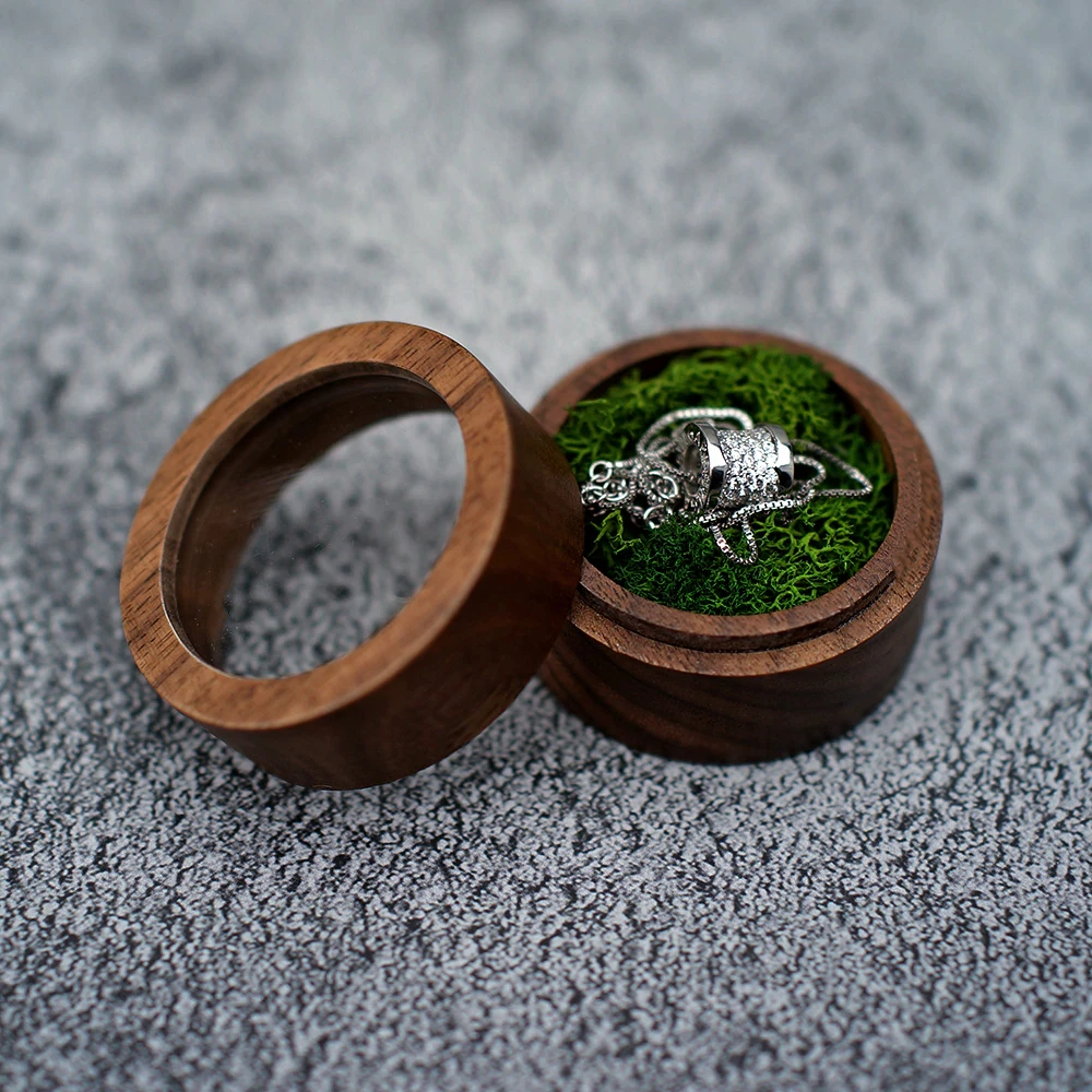 Boîte à matiques en bois pour couples doubles, porte-matiques, stockage de boucles d\'oreilles et de goujons, proposition de mariage, boîte