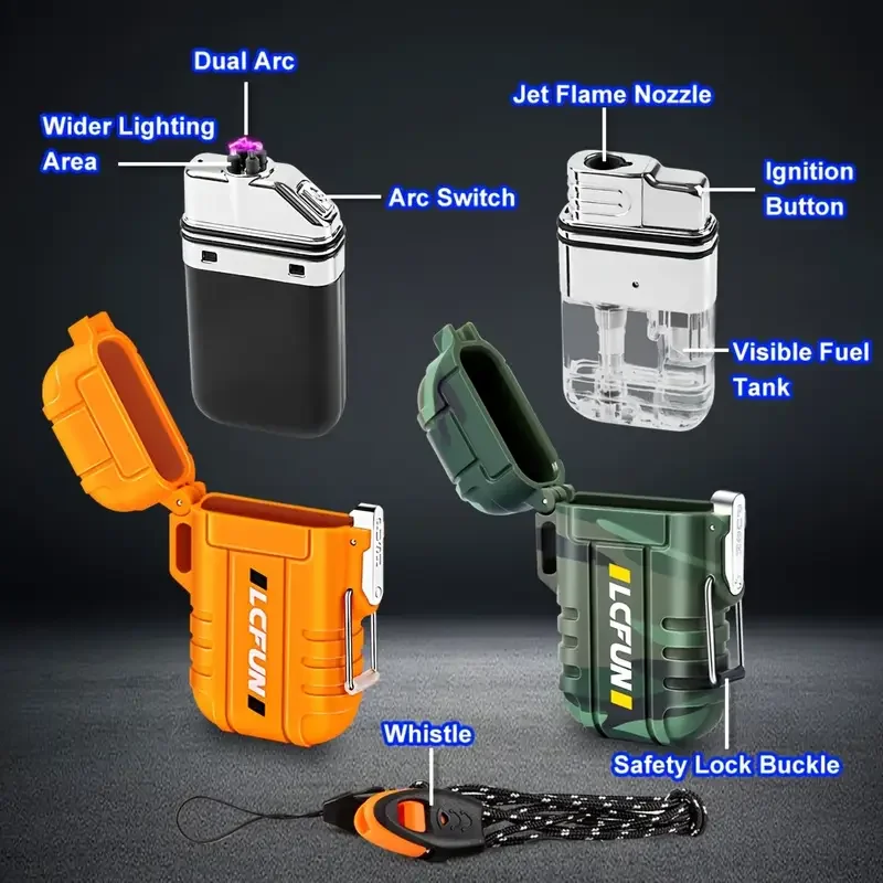 Electric Lighter Windproof and Waterproof USB Rechargeable Outdoor Mini Flashlight Dual Arc Plasma Outdoor Camping Igniter New