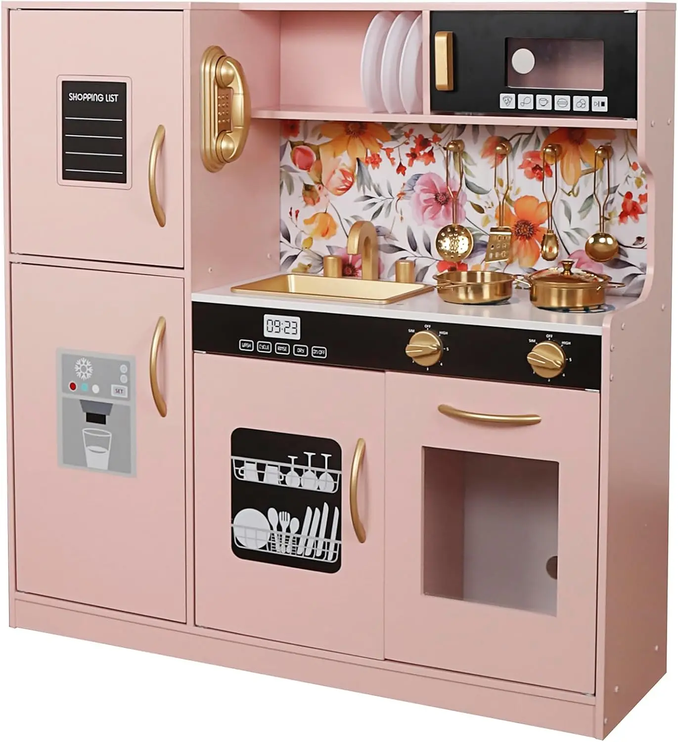 Drewniany zestaw zabawek kuchennych do zabawy ze światłem, zabawka do udawania zestaw kuchenny dla dzieci, zlew i zabawka z kuchenką mikrofalową, maluch Coo