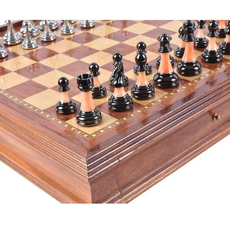 Chess Travel Portable Board Game Luxury Wooden Chess Board Game Set With Metal Chess Pieces