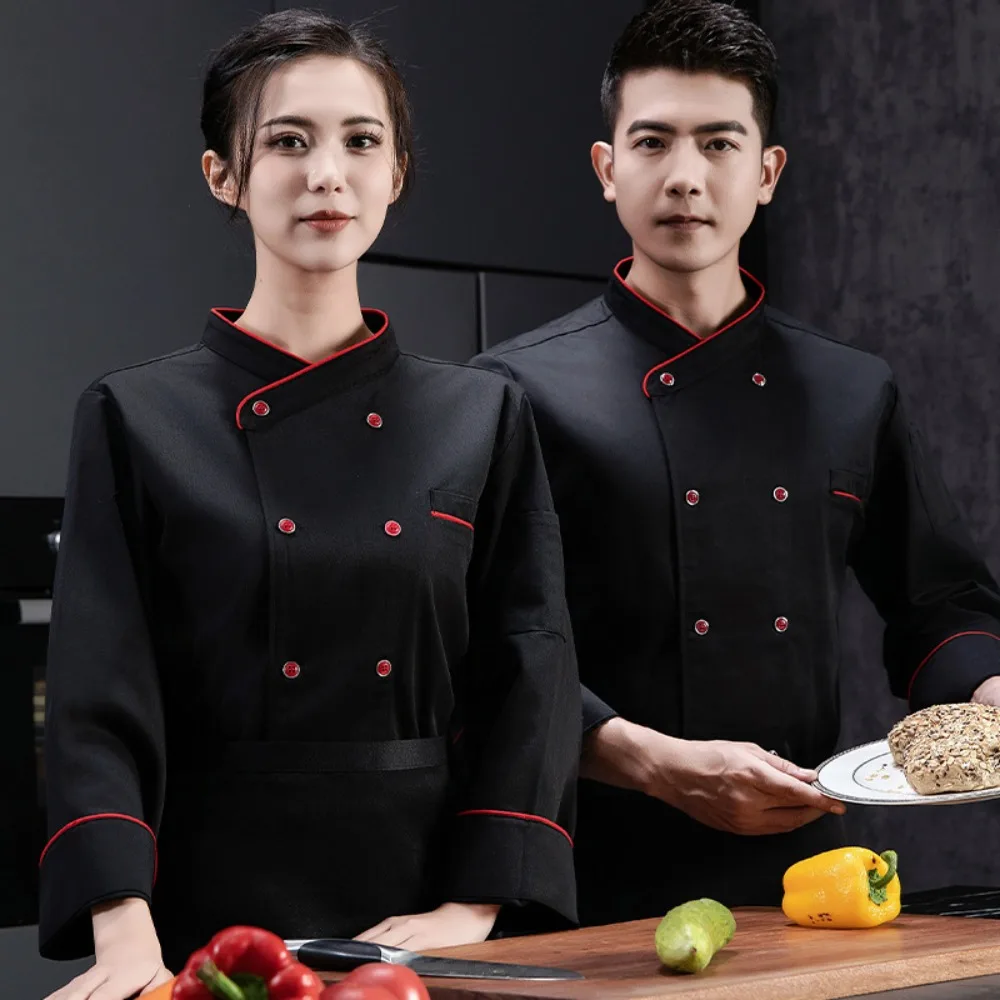프랑스 요리사 작업복 긴 소매 가을 및 겨울 베이킹 제빵 요리사 주방 케이터링 남녀 공용 주방 유니폼