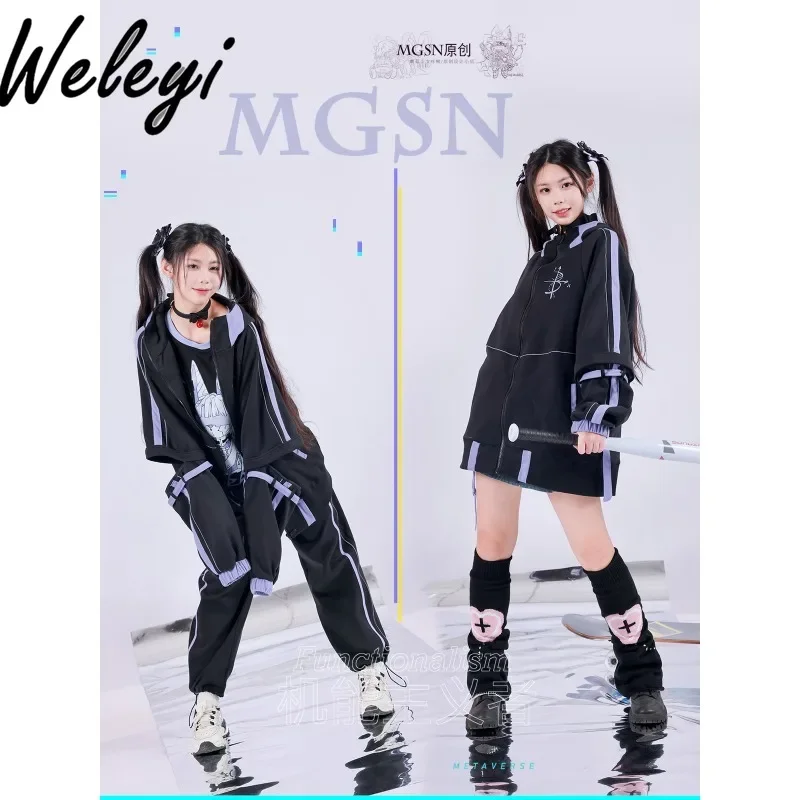 Jirai Kei Gothic Couple Oversize Hoodies Ropa Para Mujer 2024 Winter Fashion New Long Sleeve Functional Wind Tooling Loose Coats