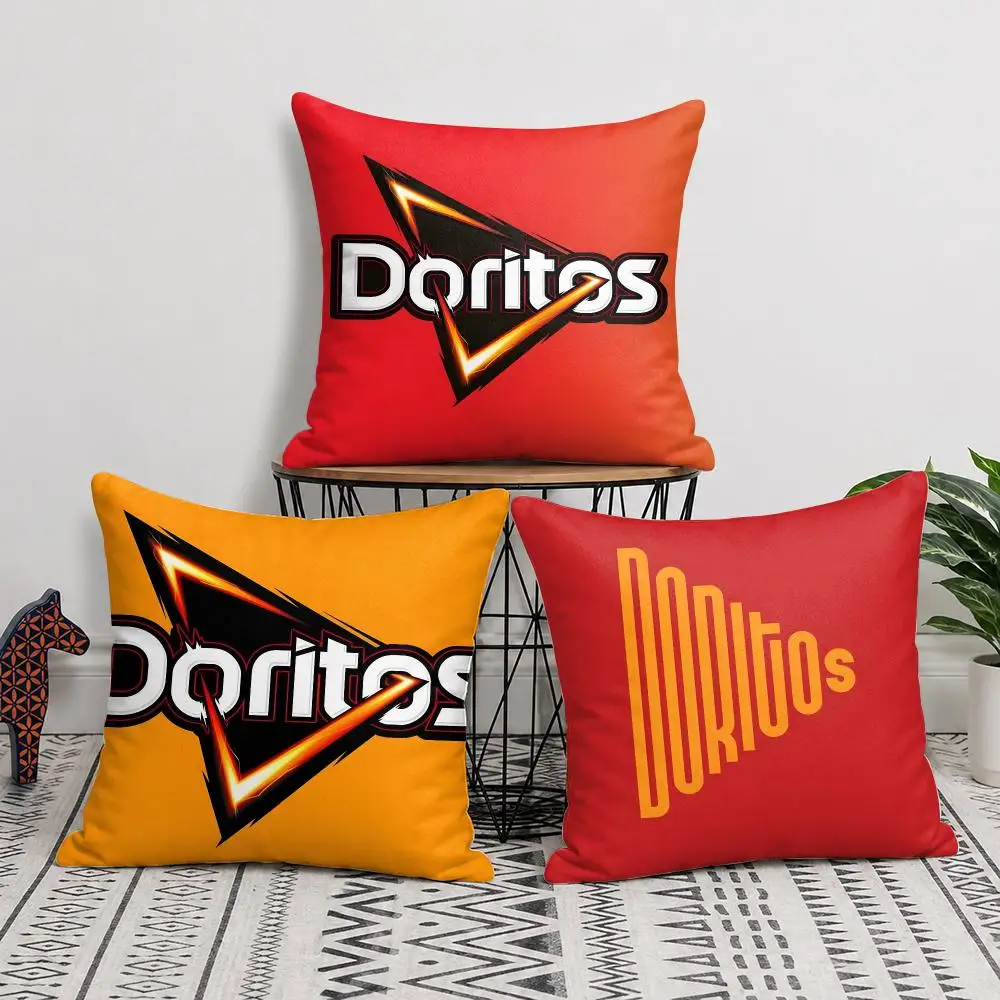 American Chips D-Doritos Pattern Cushion Cover Wrinkle-Resistant Short Plush Pillow Case Breathable Machine-Washable