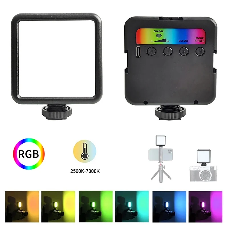 Portable RGB Full Color LED Video Light 2500K-7000K Pocket Mini Fill Light For Camera Smartphone Selfie Adjustable RGB Lamp