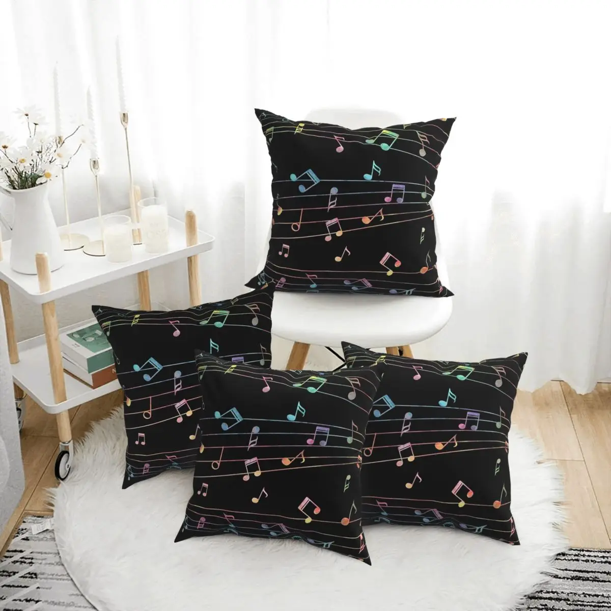 Music Notation Musical Notes 4pcs Square Pillowcase Cushion Cover Pillow Case Throw Pillow Cover for Home Sofa Living Room
