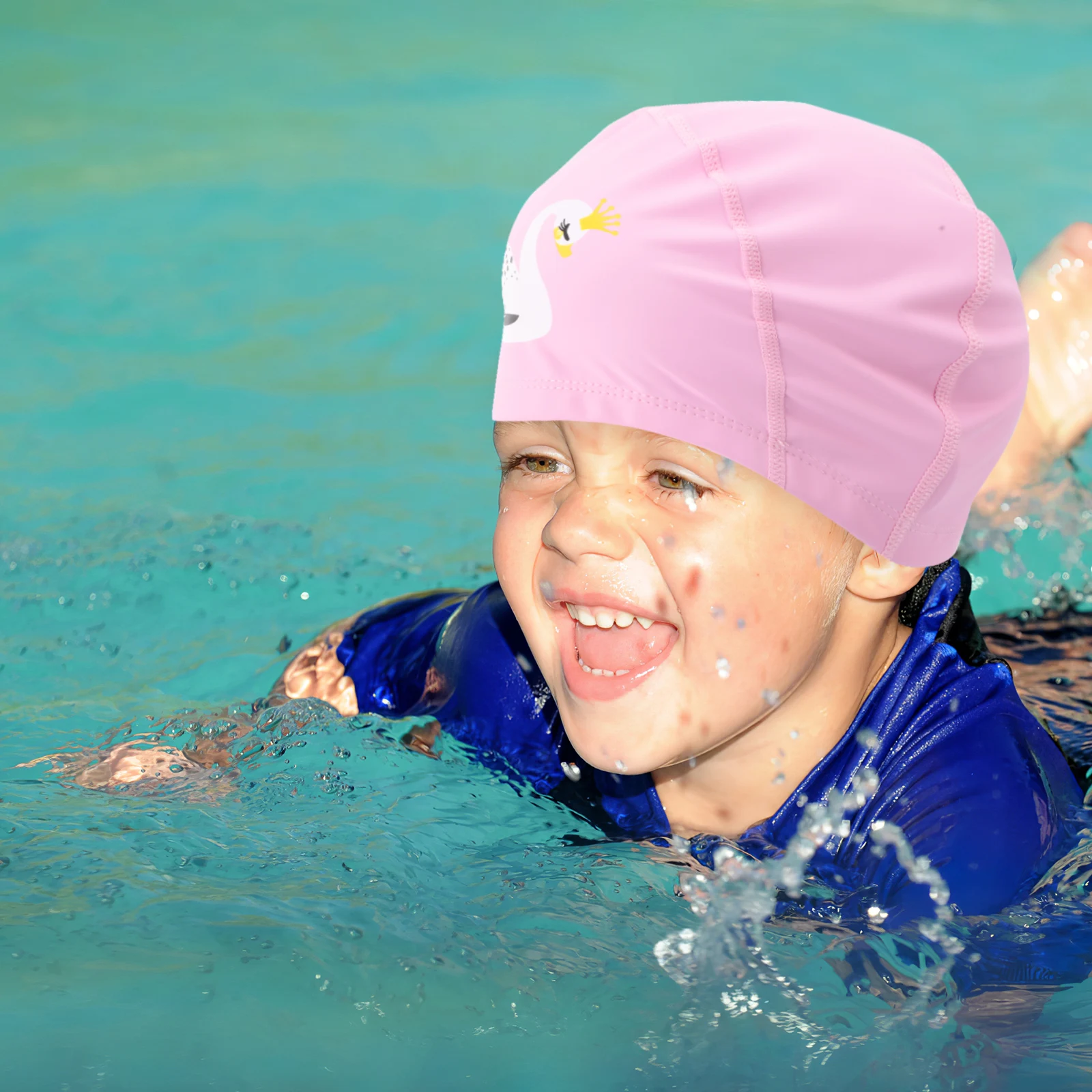 

Kids Swim Cap Children's Swimming Ear Protection Swimcap for Girls PVC Hat Elasticity Waterproof Pink Polyester Toddler
