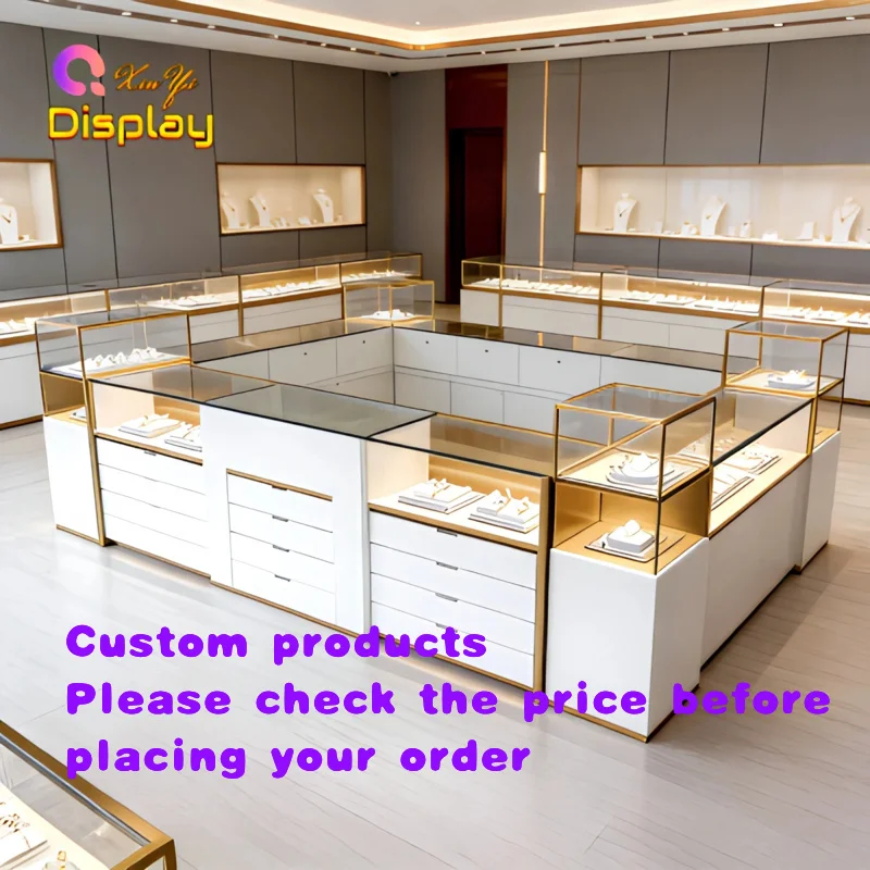 custom.Customized Modern Brushed Eco-Friendly Jewelry Kiosk Tempered Glass Lockable Base Professional Retail Boutique