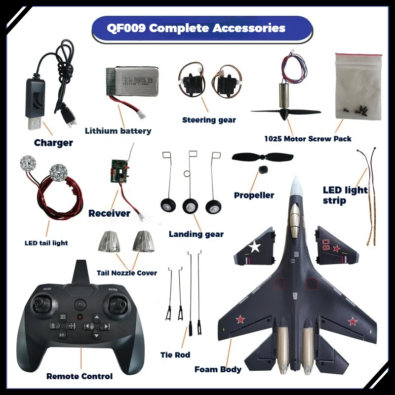 QF009 RC 비행기 SU35 4채널 원격 조종 제트 고정익 키트 LED 라이트 서보 프로펠러 모터 폼 바디 조립 부품 장난감