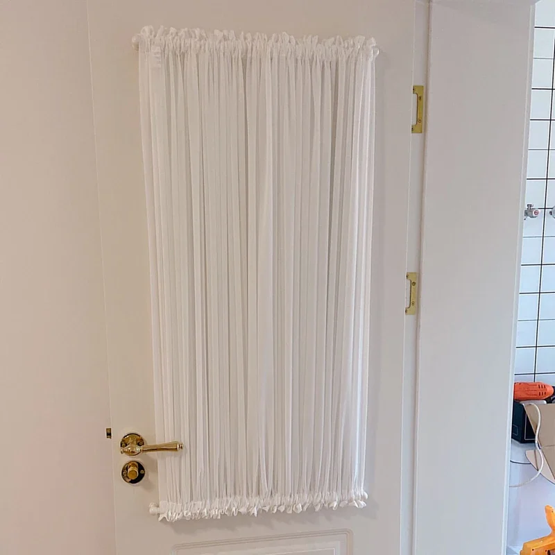 bay window without punching up and down through rod gauze curtain stretched yarn glass door curtain Velcro inner opening window