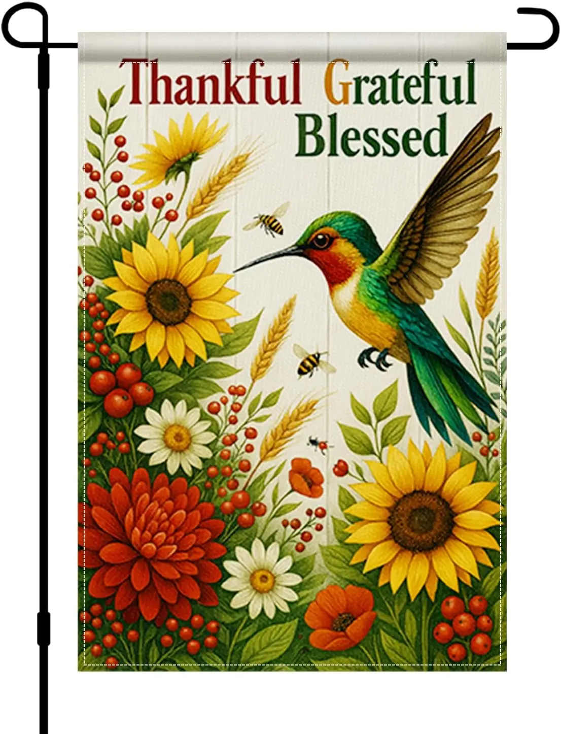 Thankful Grateful Blessed Garden Flag 12x18 Inch Double Sided Bird Sunflower Floral Burlap Garden Flag Rustic Farmhouse Yard ZZM