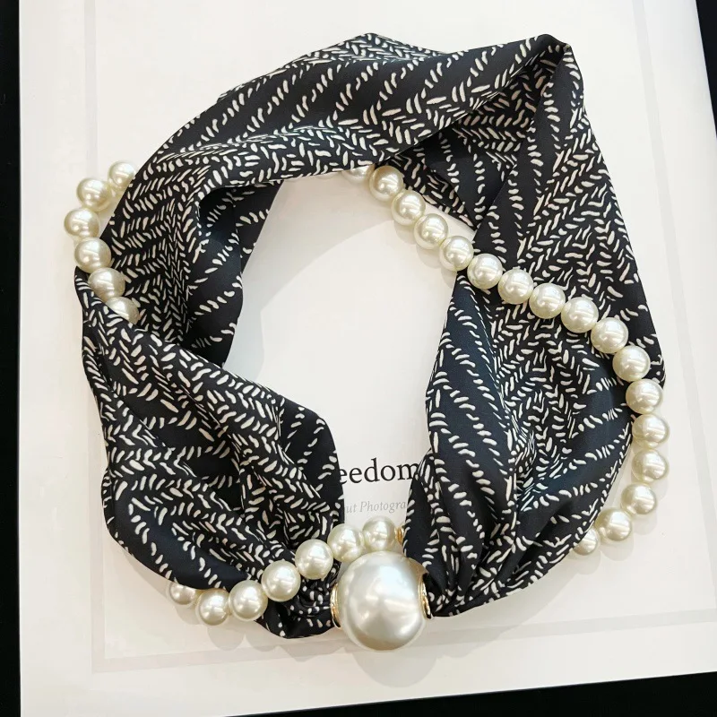 Magnetic Clasp Pearl Necklace Narrow Strip Woman Spring Summer Autumn Neck Protection Scarf for Shirts Thin Scarf 2024 Winter