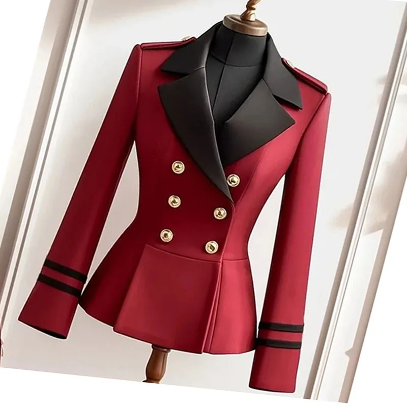 2025 Spring Autumn Women\'s Jacket Popular Explosions Anchorage Red Suit Jacket Temperament Slim Waist Advanced Contrast Jacket