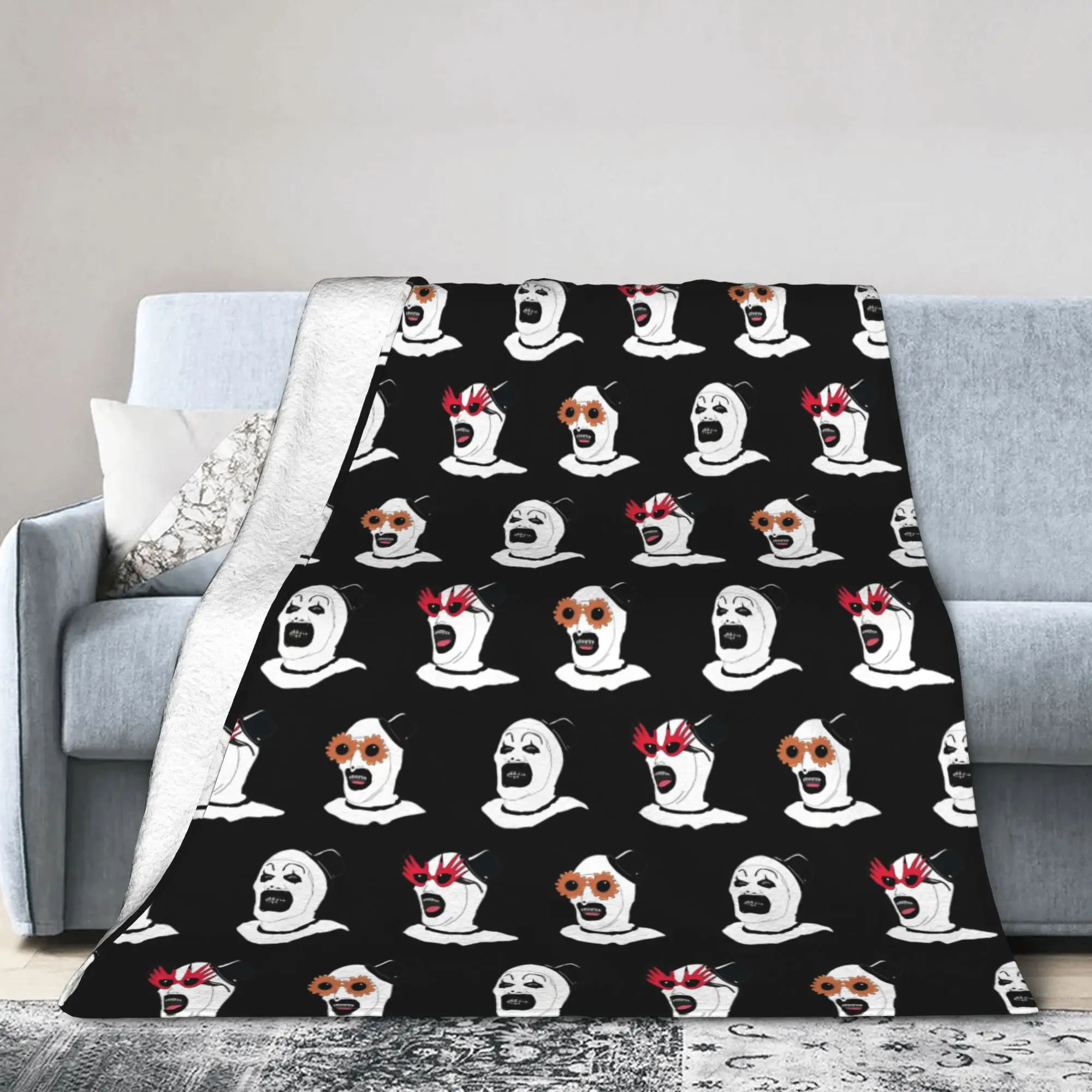 The Terrifier Art The Clown Knitted Blankets Coral Fleece Plush Horror Movie Soft Throw Blanket for Car Sofa Couch Bedroom Quilt