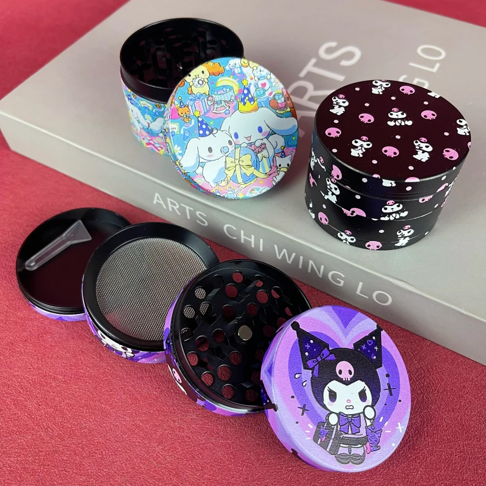 2inch Kuromi Herb Grinder 4-Layers Metal Sanrio Manual Grinder Mortar Crusher Mill Smoking Accessories Tobacco Cigarette Gift