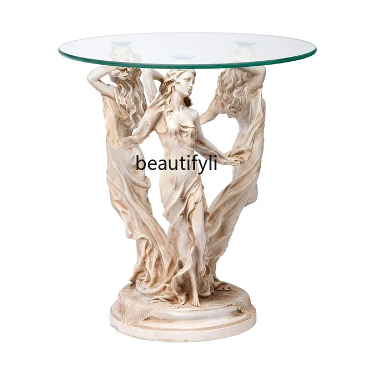 

Asmt52 Dancing sculpture statue glass top coffee table corner table