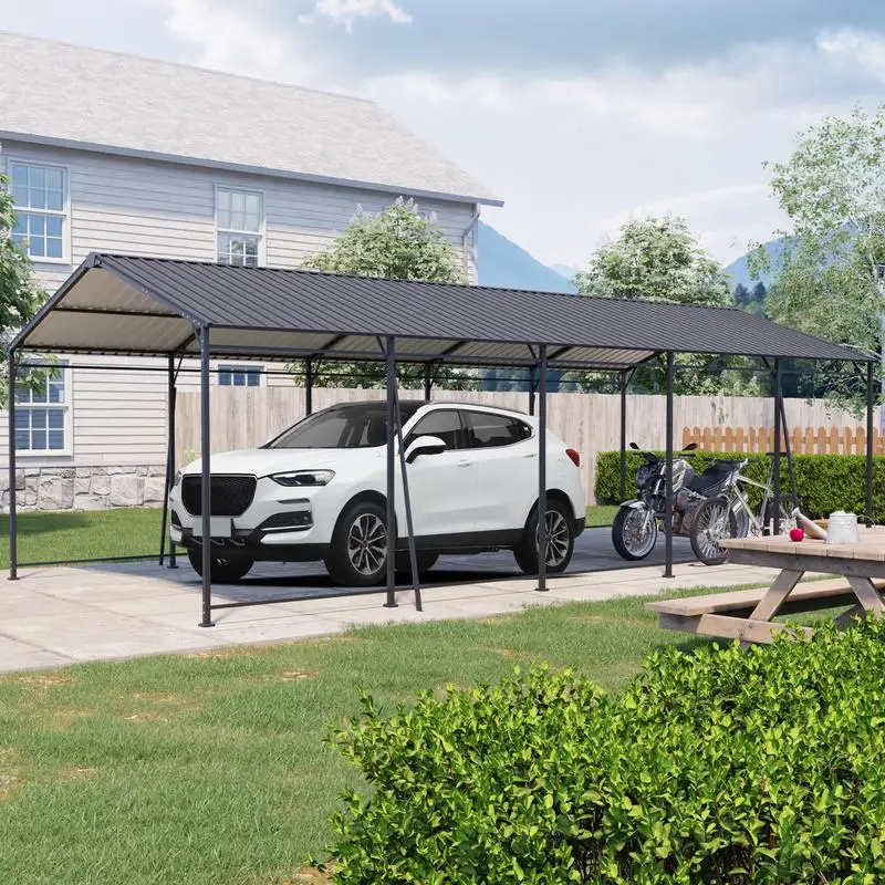 13x26.5 FT Heavy Duty Carport with Galvanized Steel Roof and Frame, Large Metal Garage with 4 Fixed Inclined Square Tube