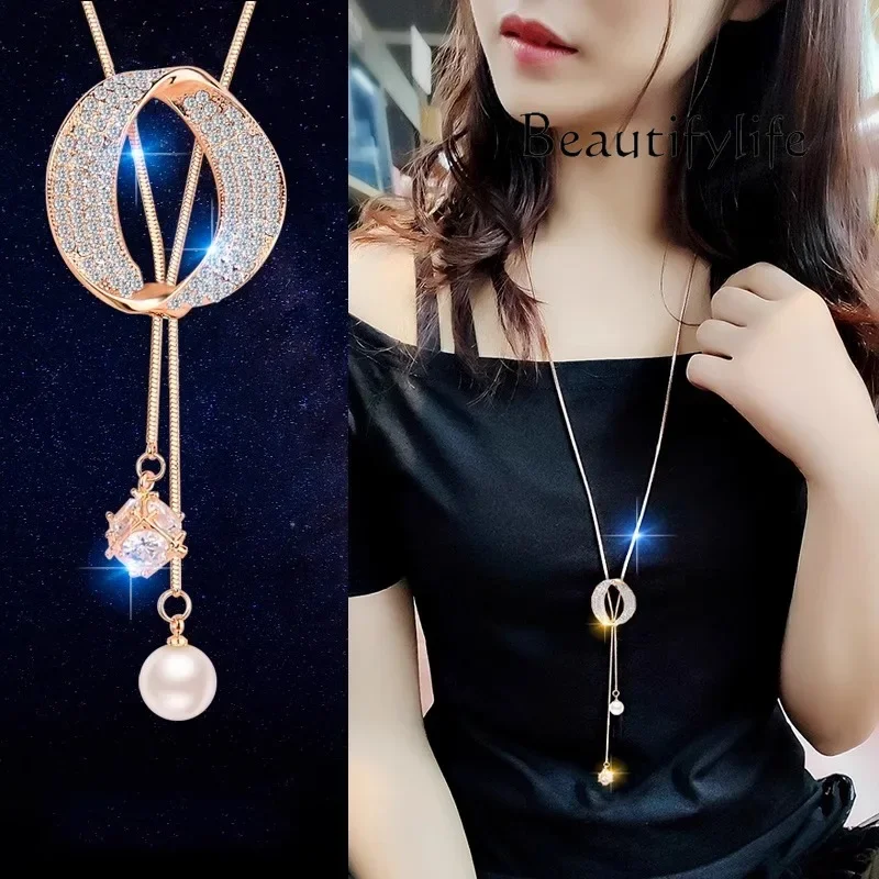 

Autumn sweater chain long pearl necklace atmospheric high-end accessories women's light luxury niche design