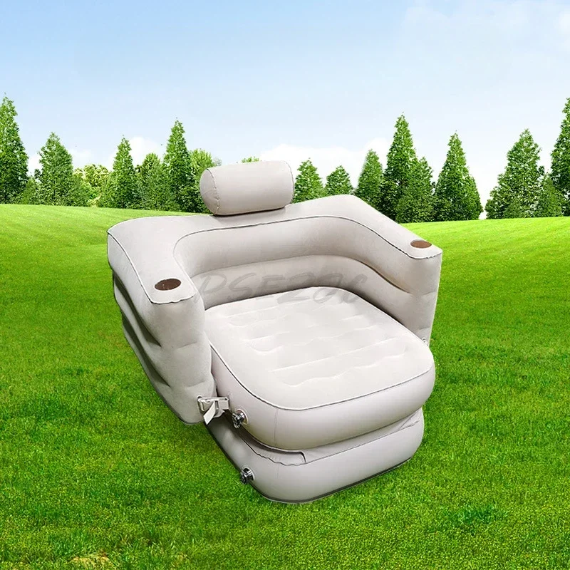 Inflatable Sofa Bed Foldable Seat Plush PVC Sofa Home Air Cushion Single Camping Air Sofa Load-bearing Capacity 200KG