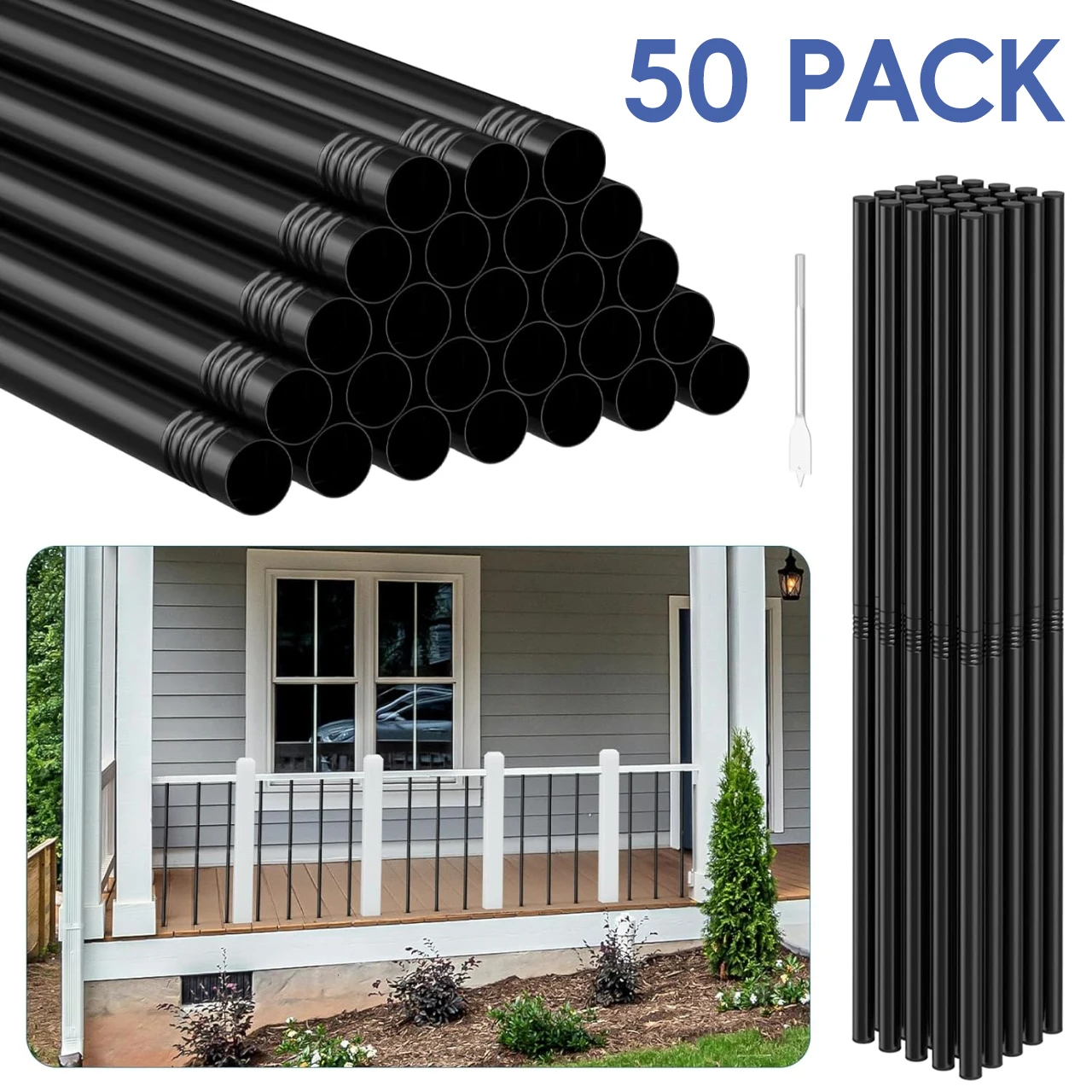 

25-Piece Metal Deck Railing Spindles 32" Hollow Round 3/4" Balusters for Indoor/Outdoor Staircase & Deck Kits