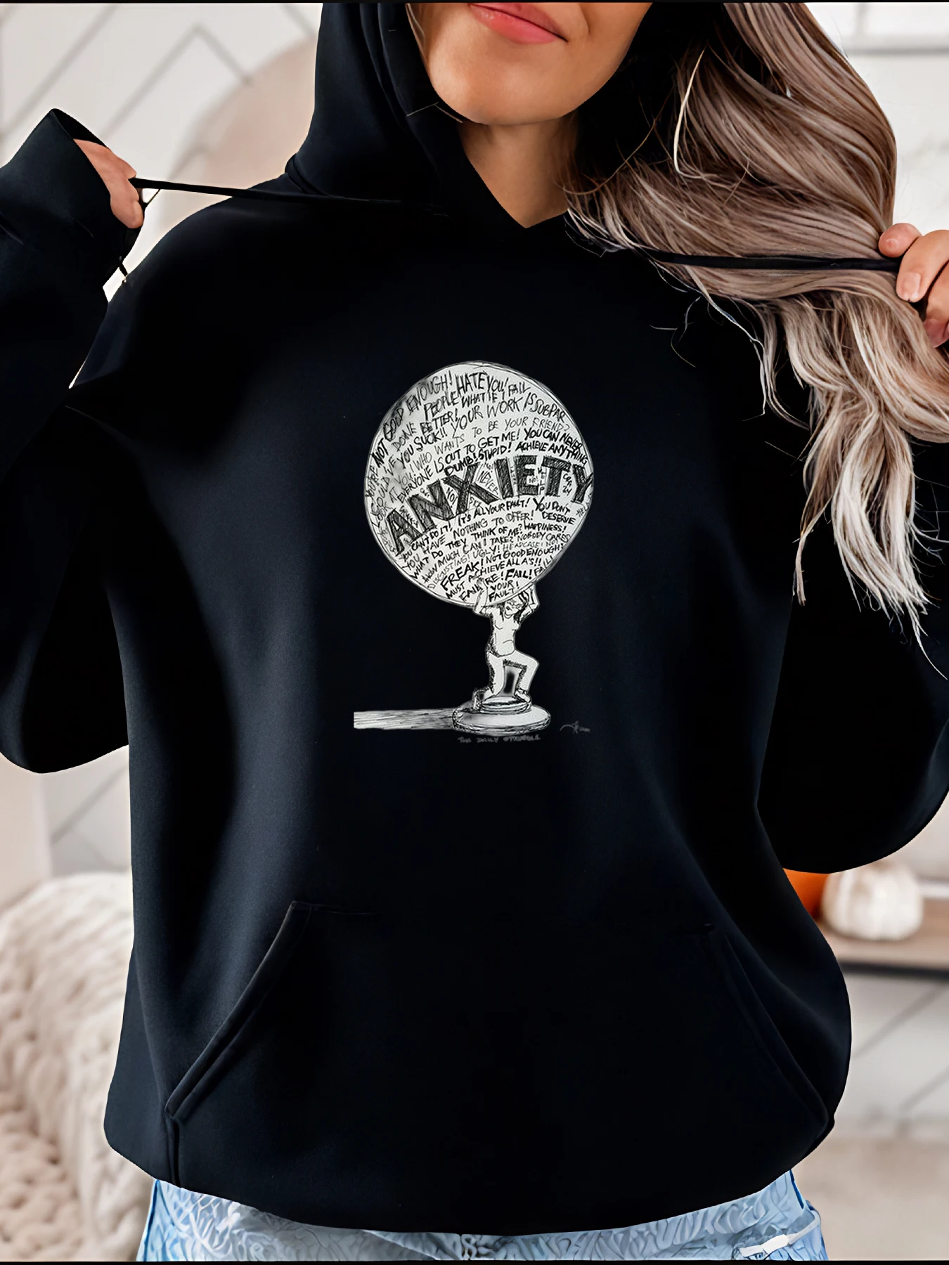 

Толстовка с капюшоном для беспокойства, свитшот с графическим принтом для осведомленности психического здоровья, женская повседневная уличная одежда, мода 280