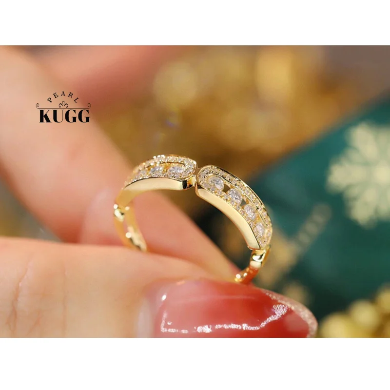 KUGG 100% 18K Yellow Gold Rings 0.60carat Real Natural Diamond Engagement Ring for Women Fasdhion Simple Style Party Jewelry