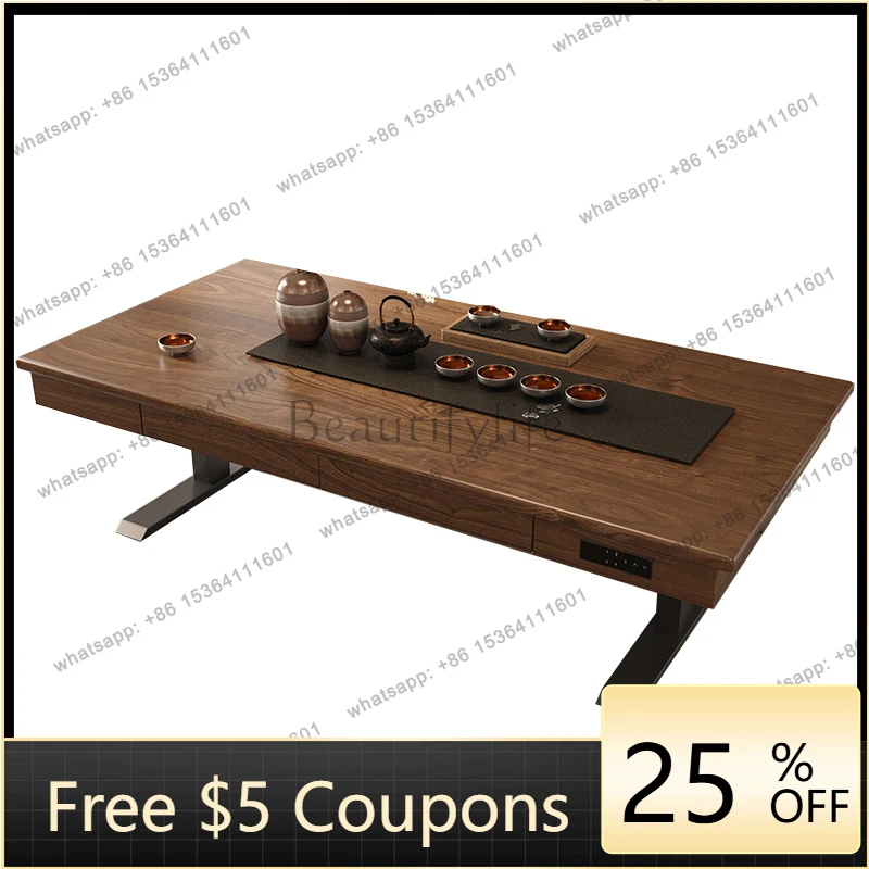 

W2 North American black walnut electric liftable dining table dual-purpose living room