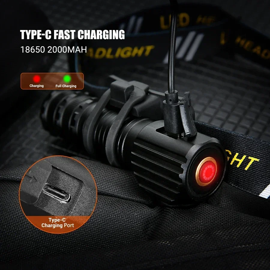 XIWANGFIRE T300 Headlamp 3 Led 18650 Magnetic USB Rechargeable Head Lamp 1300LM Flashlight Headlight Magnet Tail Cap Work Light