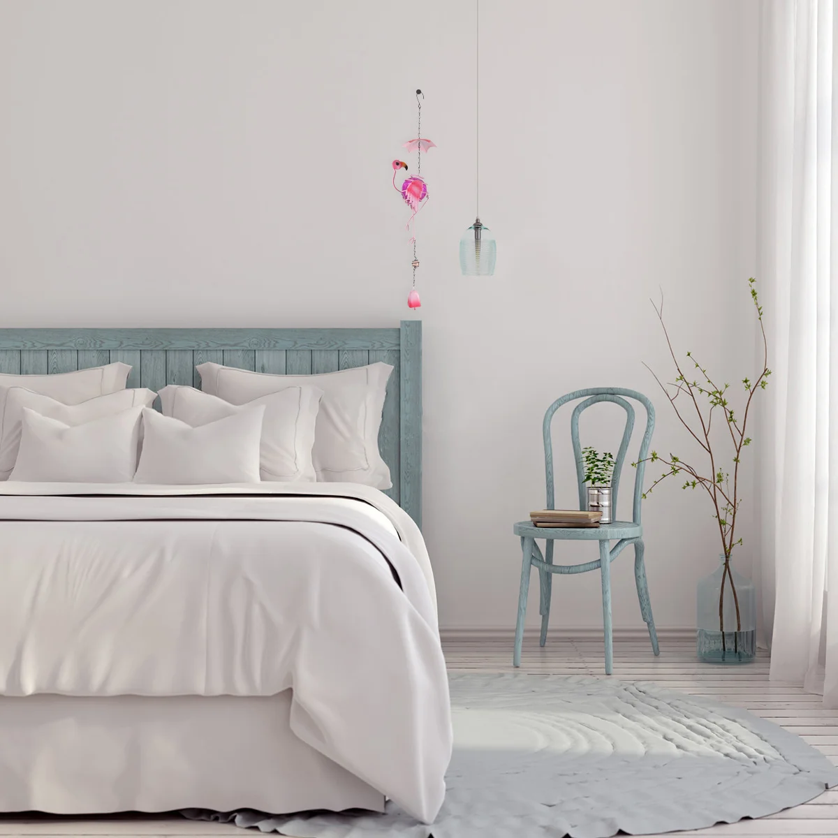 فلامنغو معلقة زخرفة ثلاثية الأبعاد كرة زجاجية الحديد الحرفية حديقة الديكور الإبداعية الحيوان الرياح الرنين ديكور المنزل جدار قلادة #3