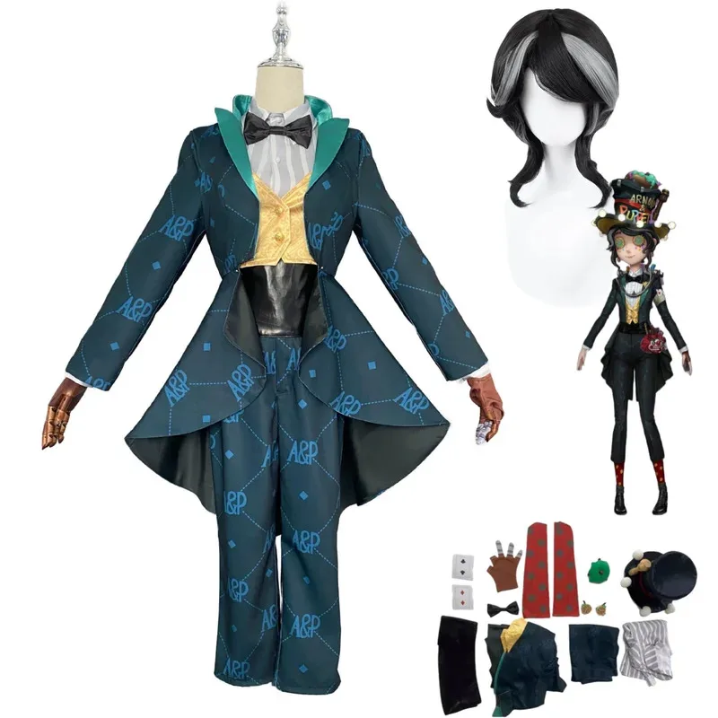 لعبة الهوية الخامس إيما وودز البستاني تأثيري حلي مسرح المضيف سهرة معطف قميص موحد مجموعة كاملة شعر مستعار رجل امرأة كرنفال الدعاوى