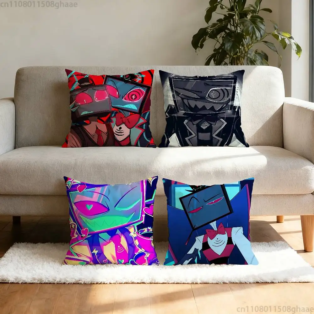 

Anime H-Helluva Boss Pillow Case Square Double-Sided Printing Short Plush Sofa Cushion Cover Bedroom Bedside Pillow