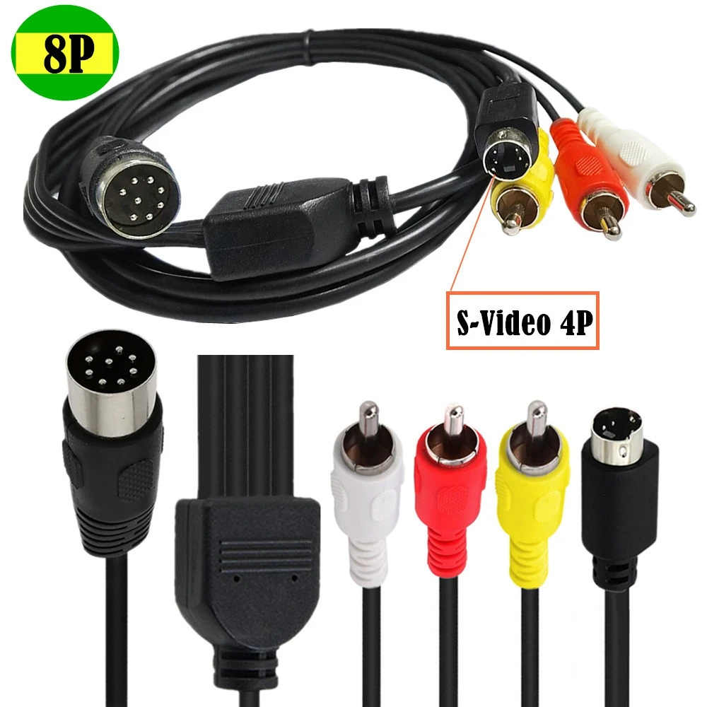 Din 8 Pin to s-video 4P Male 3-RCA Male Audio Adapter Cable for  Audio Video equipment 1.5m