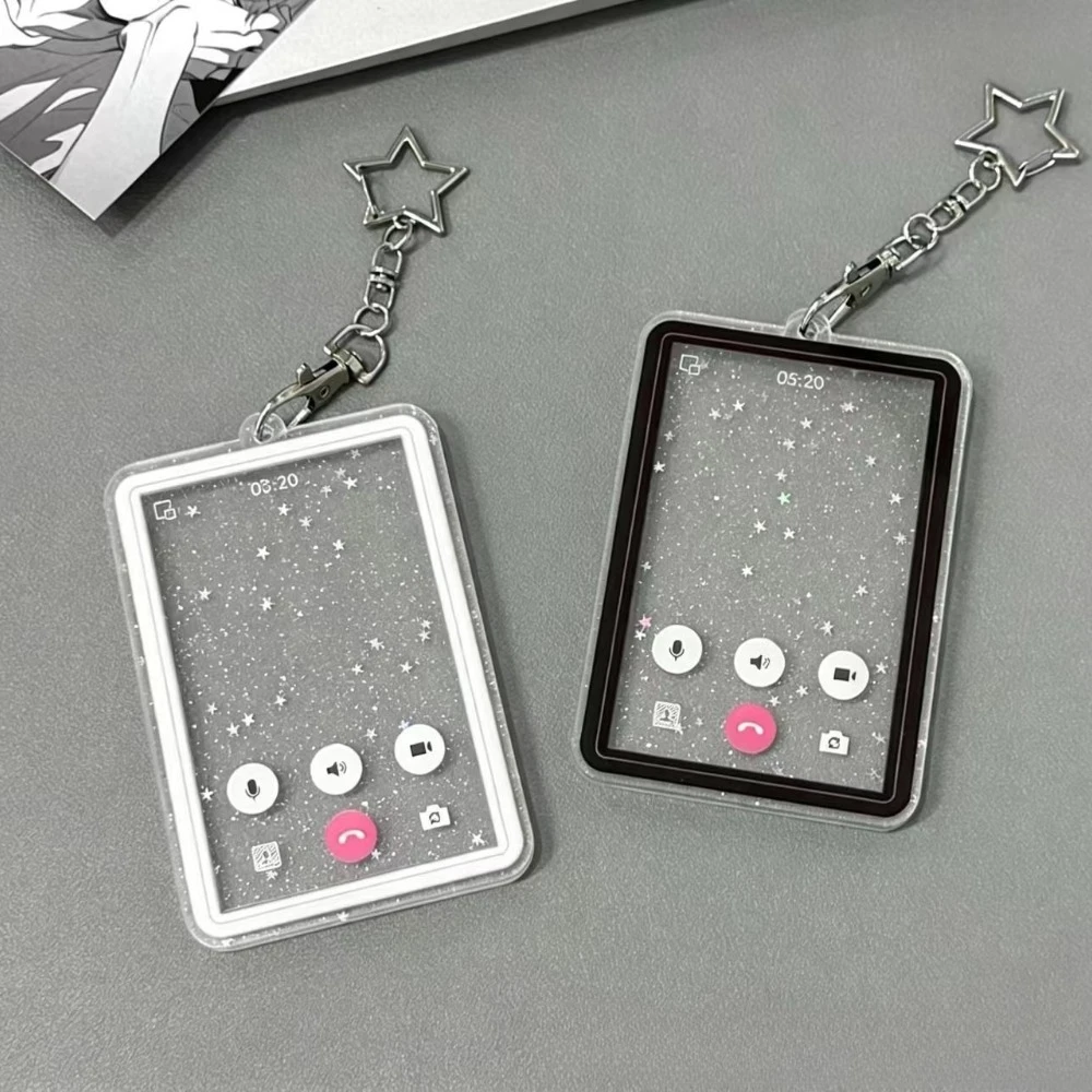 Creative Video‑Call Acrylic Photo Card Holder Keychain Clear Idol Photocard Frame Kawaii Bag Charm Small Card Storage Pendant