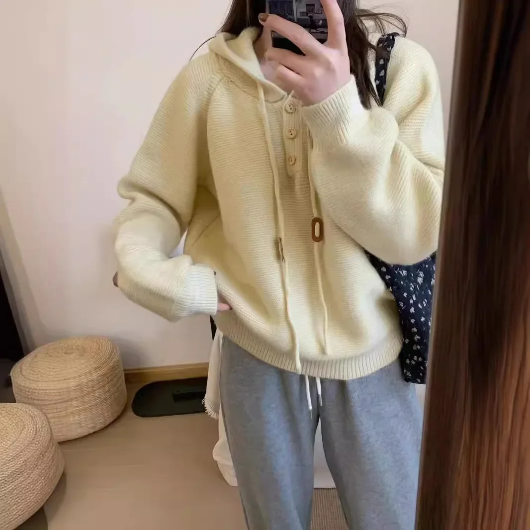 2024 College Style Hooded Jumper Women's New Autumn and Winter Casual Comfort Loose Soft Waxy Lazy Wind Warm Sweater Top