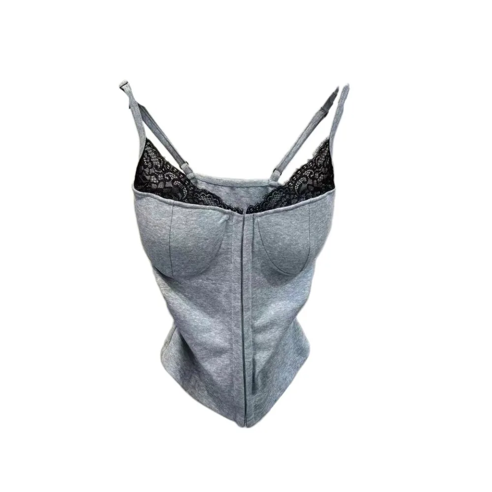Cute Sleeveless Y2k Slim Crop Top Buckle Sweet Women's Lace Vest Top Undershirt Cartoon Camisole with Pads Girl