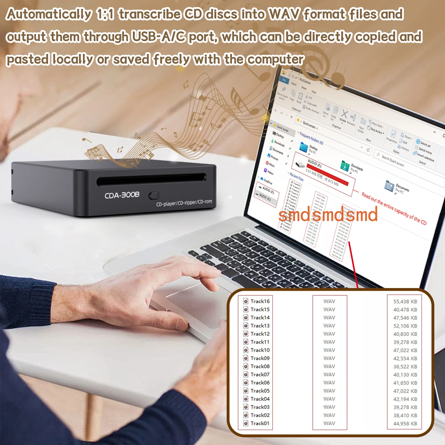 CD Ripper Converts CDs Into WAV Files Through Automatic Transcription And Stores Them In Storage CD Drive Copy Machine CD Rom