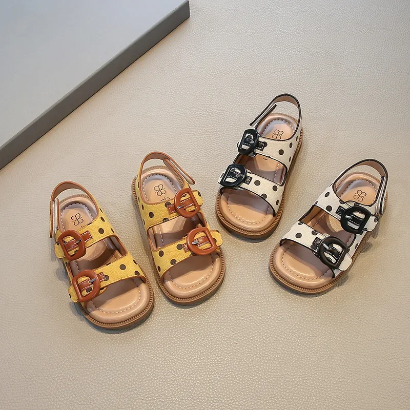 

Summer Girls Open-toe Beach Sandals 2025 Polka Dot Printed Children School Flat Sandals Causal Classic Kids Fashion Sandals Soft