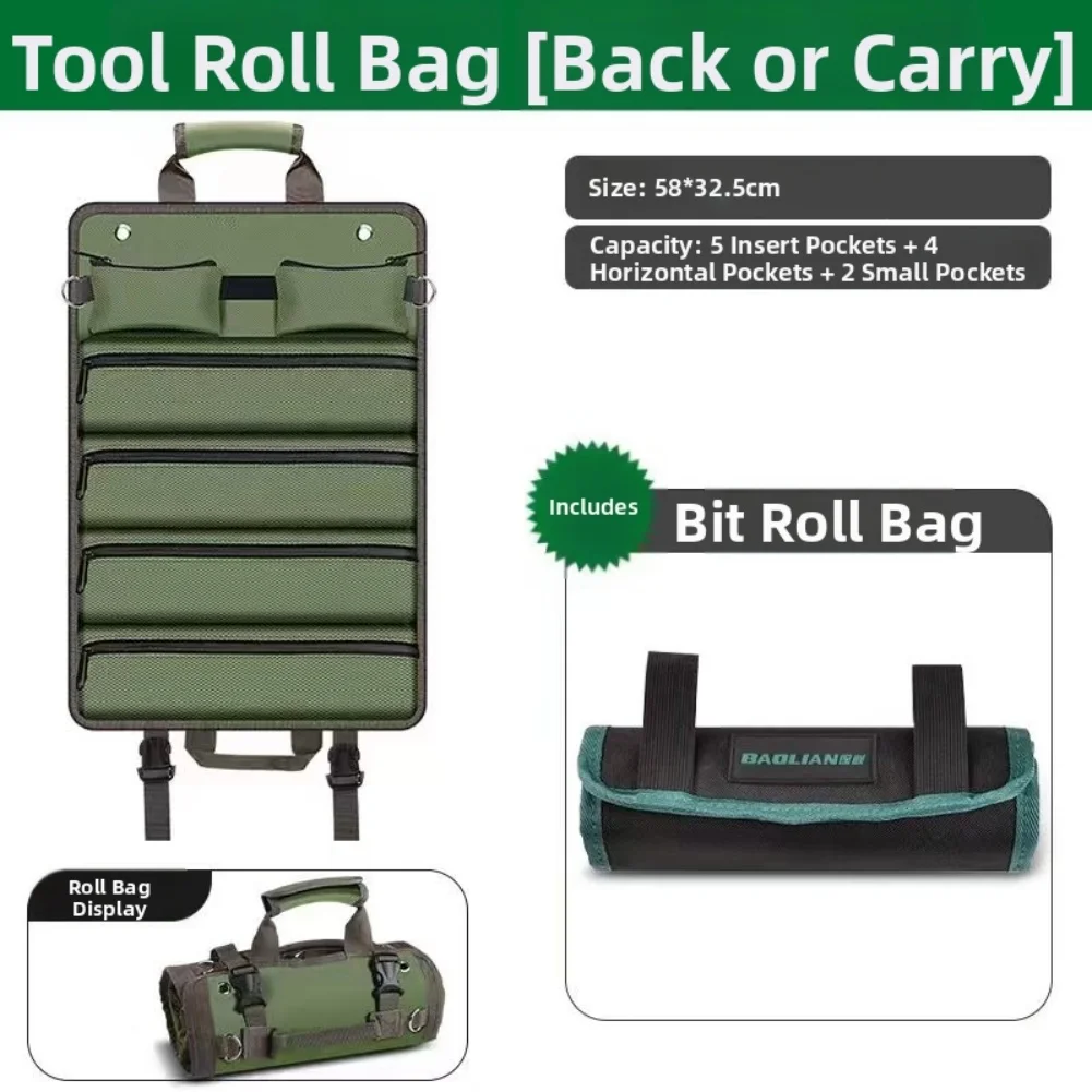 Waterproof Oxford Cloth Toolkit Roll with Multiple Compartments and Padded Handle for Easy Carrying and Tool Organization