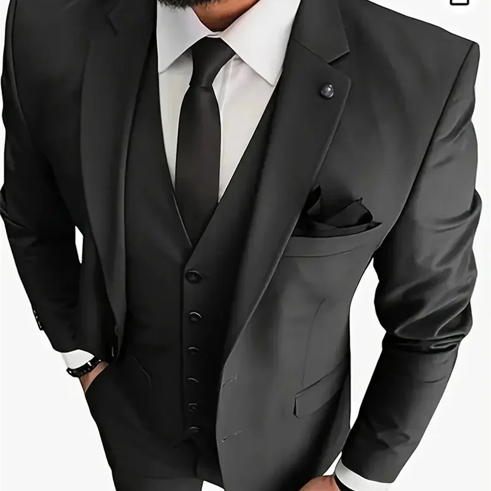 Mens Office/Interview Suit 3 Piece Fashion Slim Fit Jackets and Vest with Trousers Plus XS-6XL Size Gray Men Sets