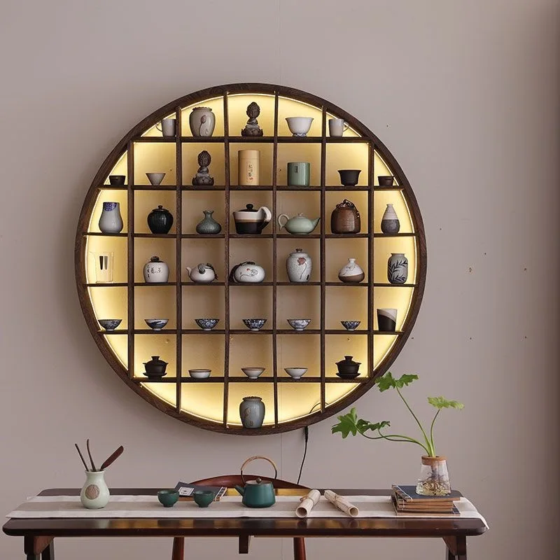 

[Antique Bogu Frame] Wall shelf light strip Chinese home storage wall Duobao Pavilion fragmented storage