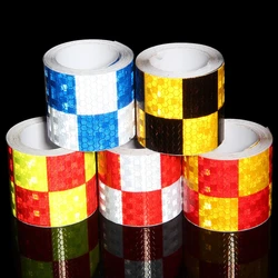 5cm*10m PVC Reflective Car Stickers Grid Checkered Pattern Tapes Waterproof Adhesive Reflectors Warning Safety Strips For Trucks