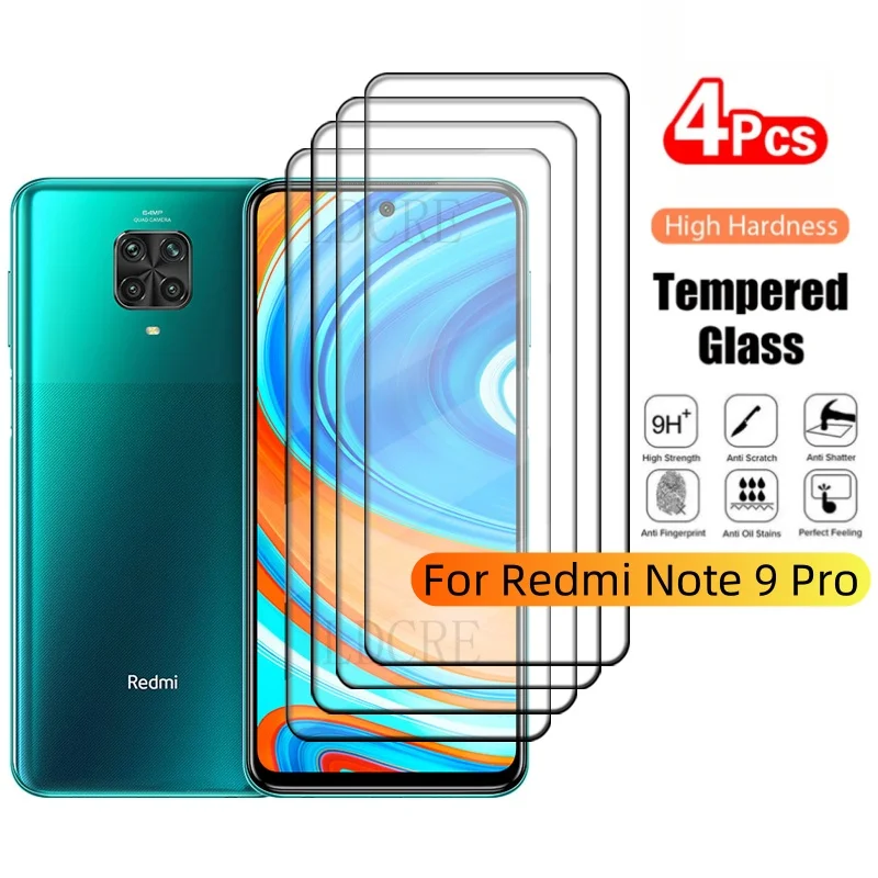 Protetor de tela de vidro temperado para xiaomi redmi note 9 pro, cola completa 9h hd, 4pcs