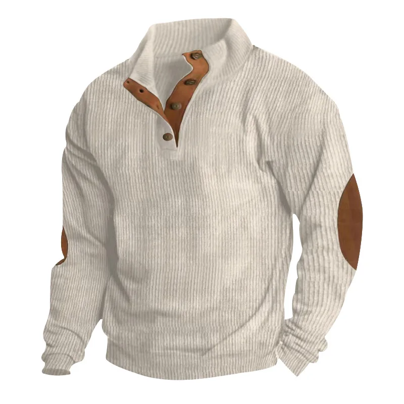 Frühling und Herbst Freizeit Herren Sweatshirt Stehkragen Langarm Patchwork Versunkene Streifen Cord Bequeme Herrenbekleidung