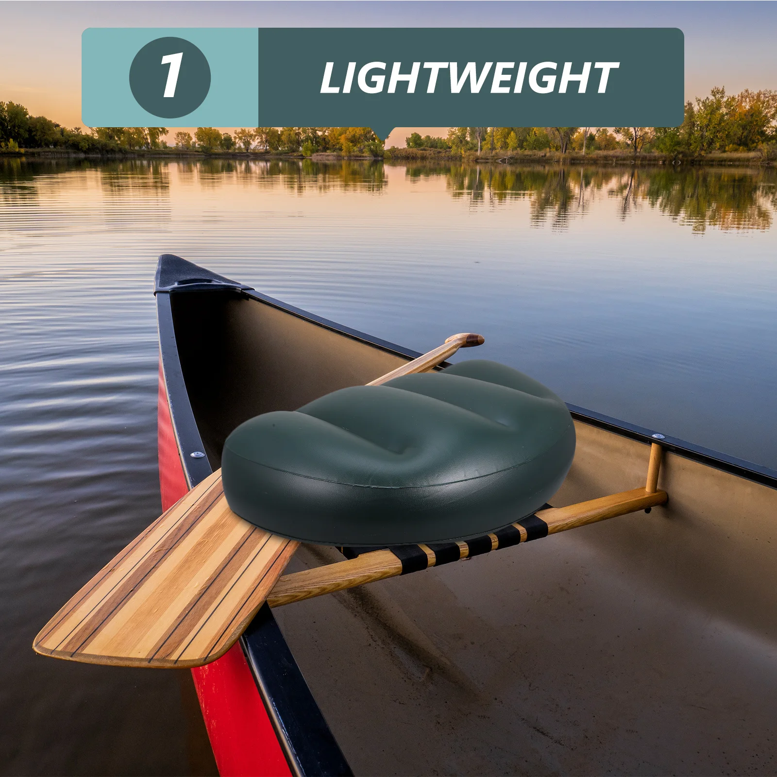 Cojín para asiento de pesca, cojín impermeable de PVC para kayak, barco con soporte de gel, alivio del coxis, ajuste cómodo para todos los marcos, color verde